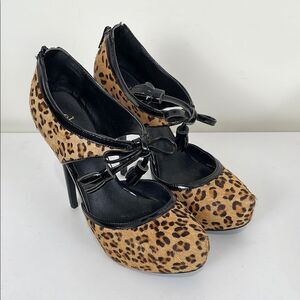 Charles David Women’s 7.5 Platform Heels Leopard Print Pony Hair Tassel Stiletto